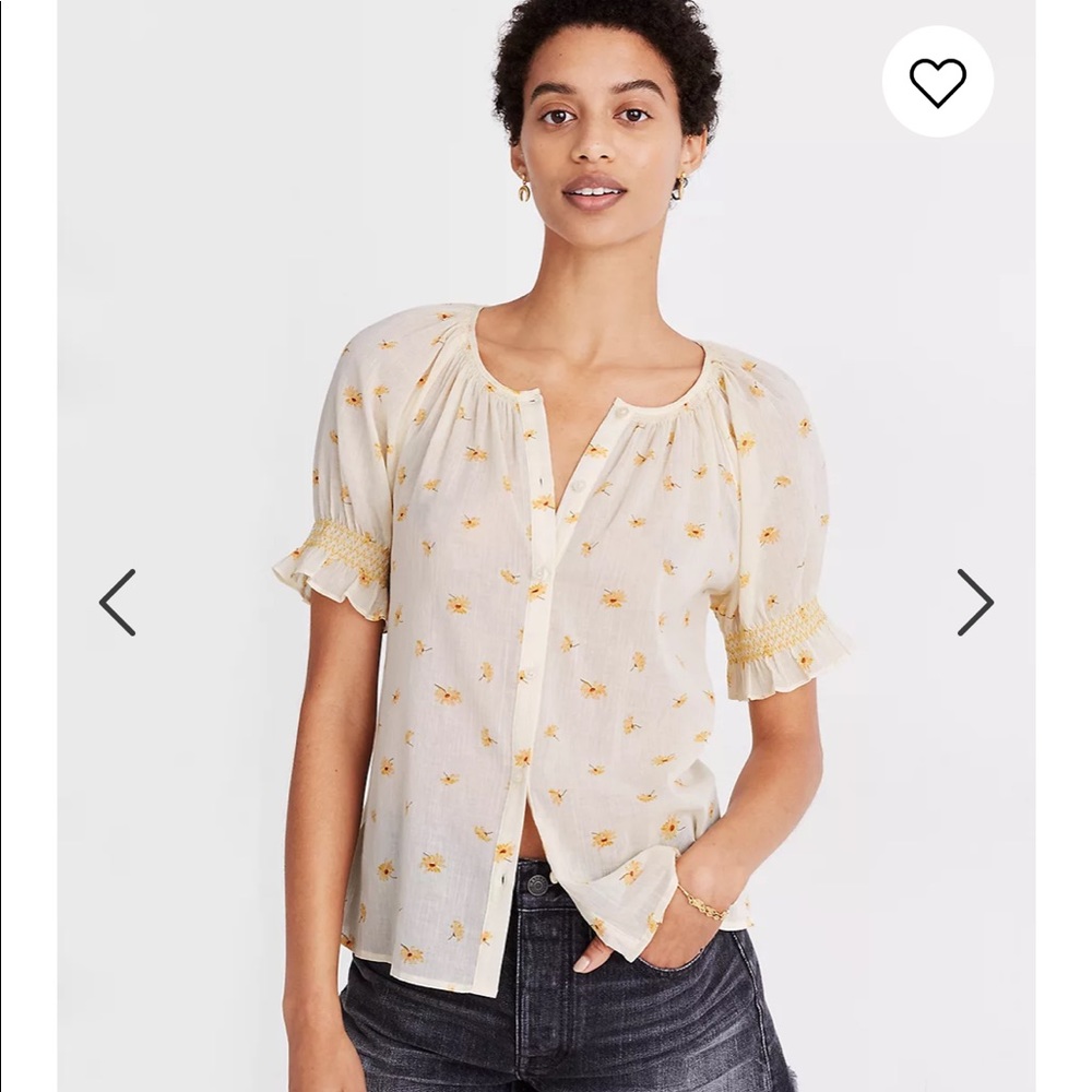 Madewell Smocked Button-Up Top in French Daisies